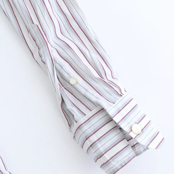 Dolce And Gabbana White & Maroon Stripe Button Down Dress Shirt Size 17/43 - Picture 4 of 9